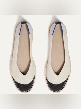 Rothy's Boardwalk Two-Tone Knit Espadrille Flats in Cream and Black size 8